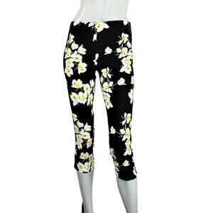 Samantha Sung Floral Print Pants Black White Women's Size 2